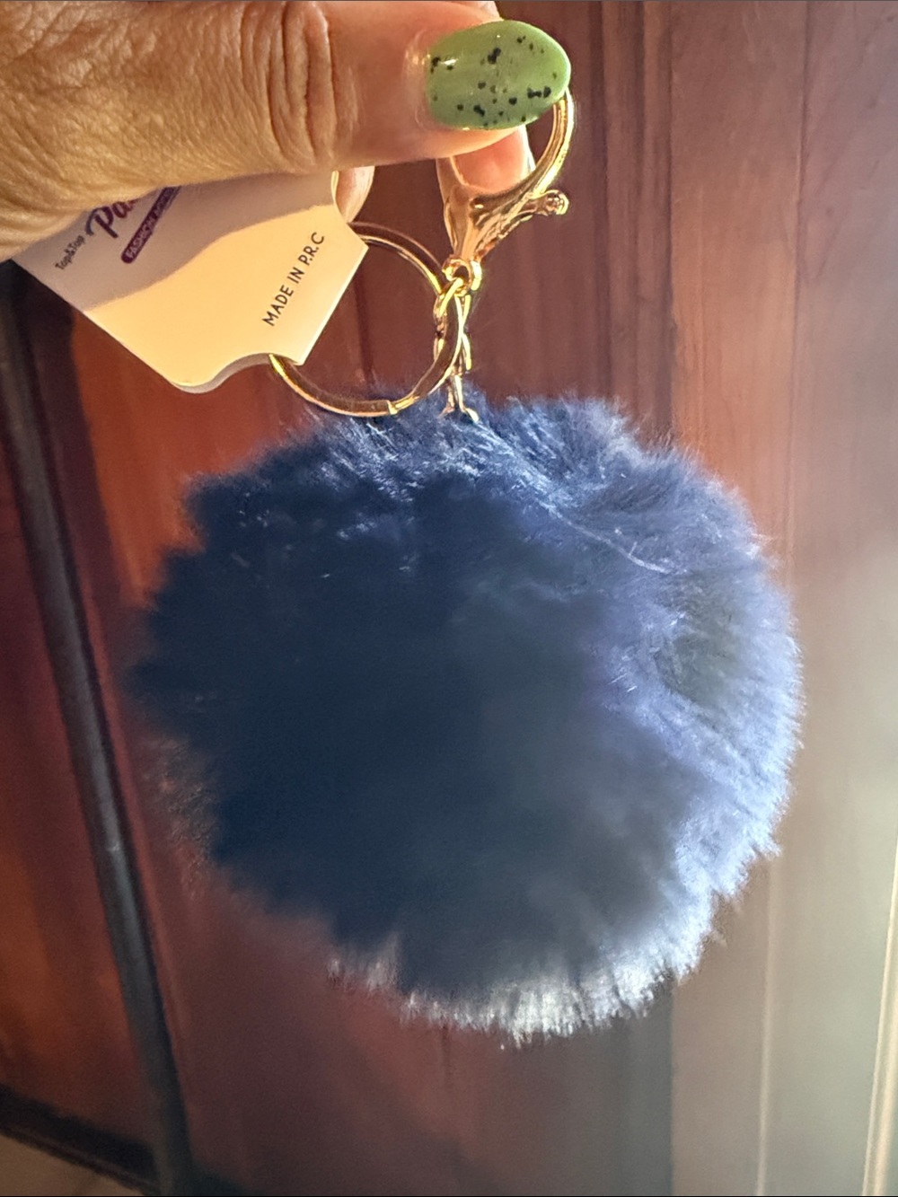 Plush Navy Pom Pom Keychain Bag Charm